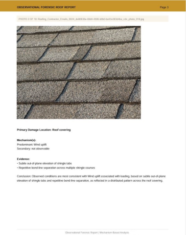 Sample report findings page